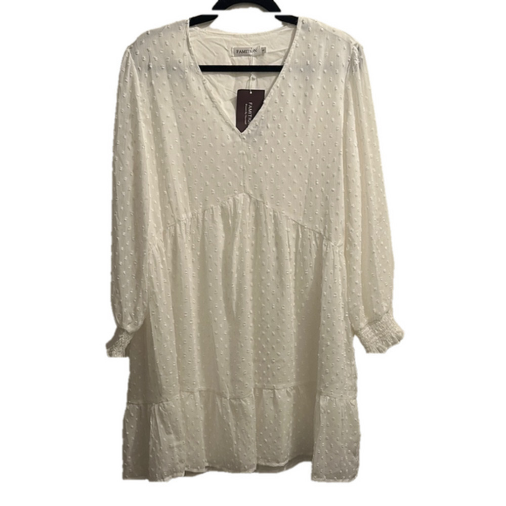 White Tiered Long Sleeve Tunic Dress